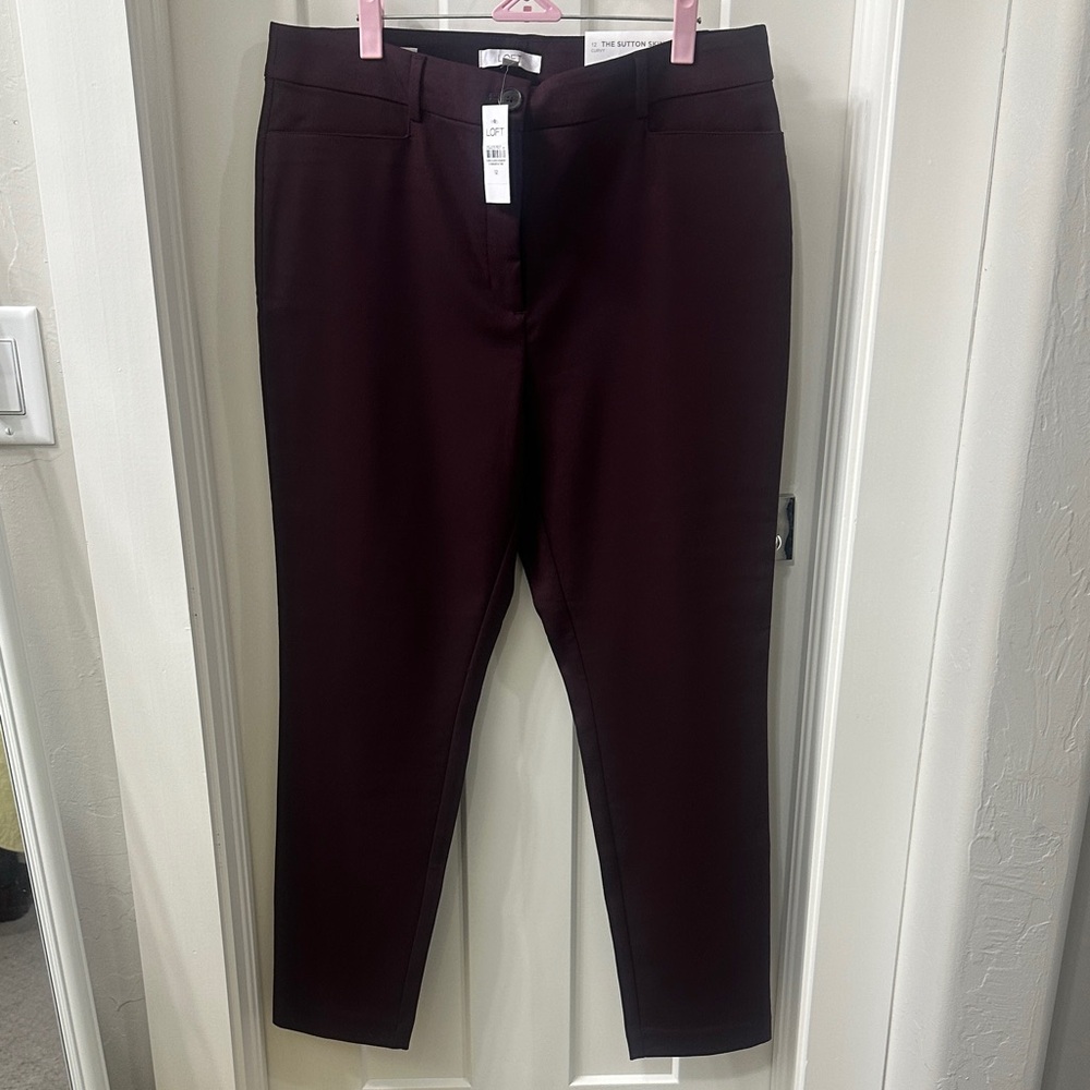 NWT LOFT Dark Burgundy Sutton Ankle Pants 12 - Picture 3 of 6